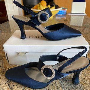 Caparros Fuzzy Navy Silk Pumps
